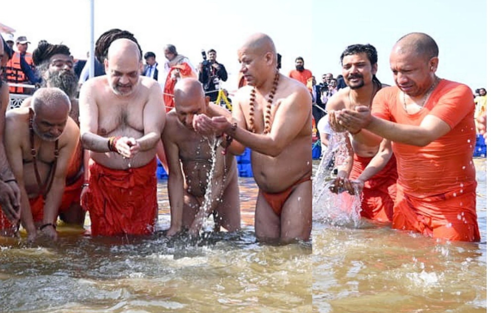 मंत्रोच्चार के बीच गृहमंत्री और मुख्यमंत्री ने लगाई संगम में डुबकी, संत समाज ने दिया आशीर्वाद