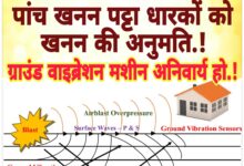 खनन न्यूज- DGMS द्वारा शर्तों के अनुसार पांच खदानों के संचालन की अनुमति.! ग्राउंड वाइब्रेशन मशीन (उपकरण)अनिवार्य हो.?