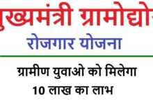 मुख्यमंत्री ग्रामोद्योग रोजगार योजना के तहत 10 लाख तक ब्याज सहायता युक्त ऋण